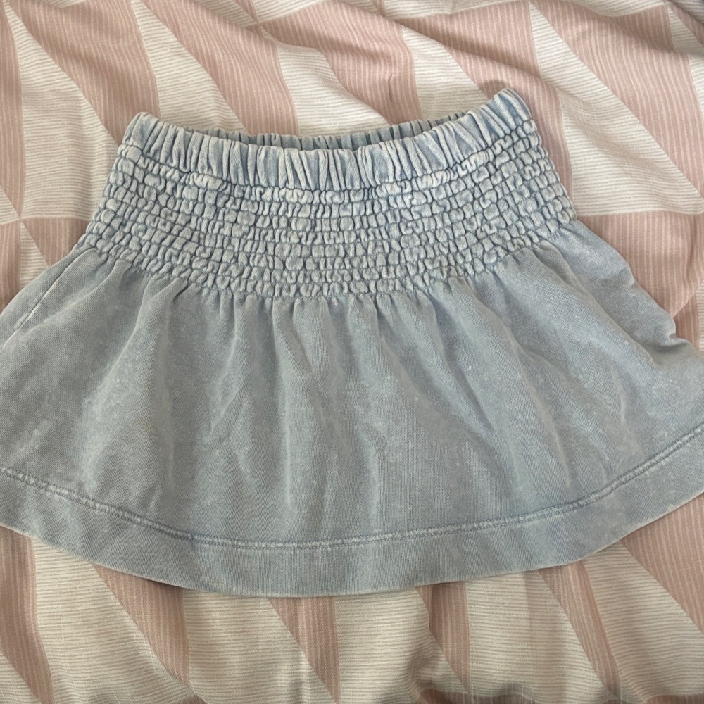 aerie Light Blue Smocked Waist Skater Mini Skirt